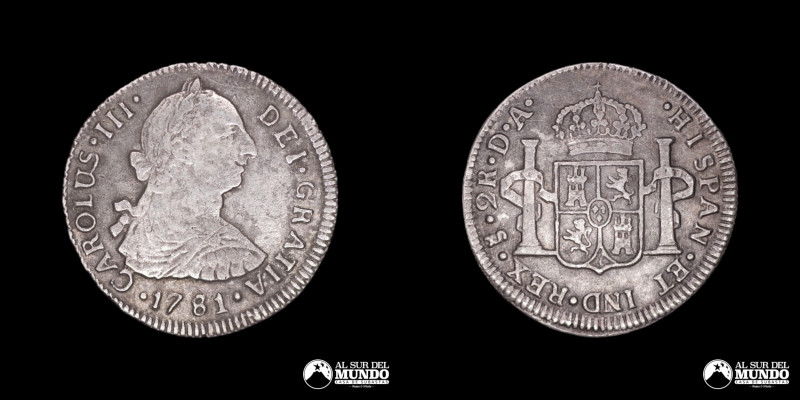 Chile, ceca de Santiago. 2 Reales 1781. Ensayadores: DA (Domingo de Eizaguirre y...