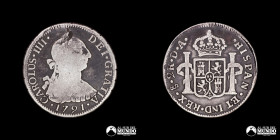 Chile, Santiago. 2 Reales 1791 (Carlos IV). DA.