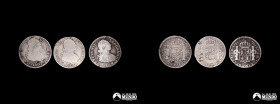 Chile, Santiago. Lote de tres monedas de plata: 2 Reales 1801, 1806 (Carlos IV) y 1809 (Fernando VII).