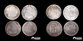 Chile, Santiago. Lote de cuatro monedas de plata a catalogar: 2 Reales (Carlos III).