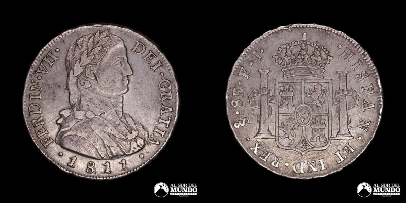 Chile, Santiago. Fernando VII (1808-1821). 8 Reales 1811. Busto Almirante. Casac...