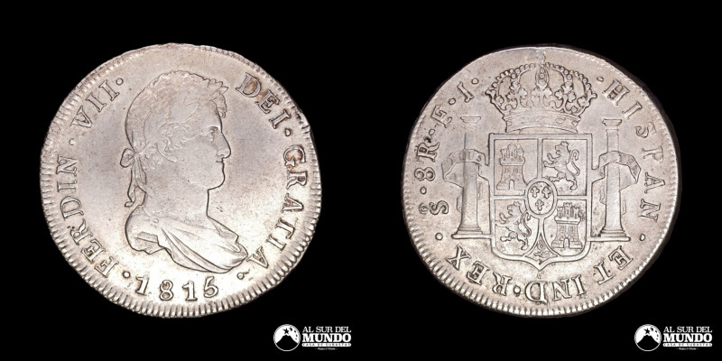 Chile, Santiago. Fernando VII (1808-1821). 8 Reales 1815; Plata 896; 40.5mm; 26....