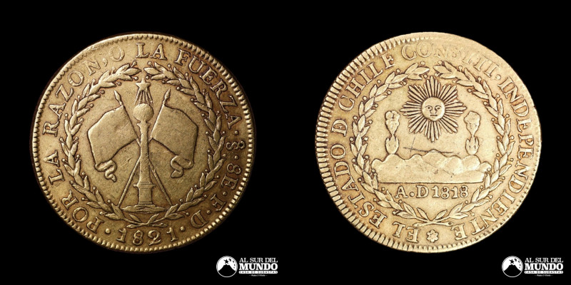 Chile, ceca de Santiago. 8 Escudos. 1821. Ensayadores: FD (Francisco Rodriguez B...