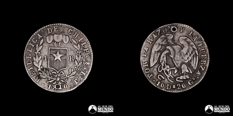 Chile. 1 Real 1840 IJ. De la serie conocido como "Rompecadenas". Plata 902; 21.5...