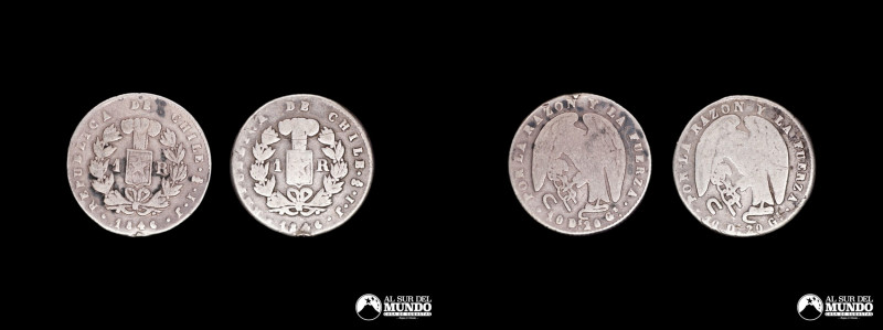 Chile, ceca de Santiago. Pareja de monedas de plata: 1 Real "Rompecadenas". 1846...