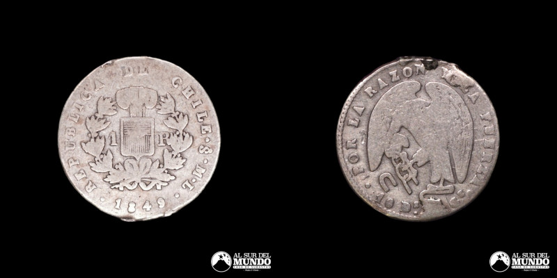 Chile. 1 Real 1849 ML. De la serie conocido como "Rompecadenas". Plata 902; 19mm...