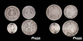 Chile, Santiago. Lote de cuatro monedas de plata a catalogar: ½, 1 y 2 reales "Rompecadenas".
