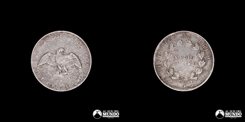 Chile. ½ Decimo 1853. Plata 900; 15mm; 1.17g; (VF-) KM121

Estimate: USD 20 - ...