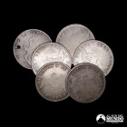 Chile, Santiago. Lote de seis monedas de plata: 20 Centavos "Paloma". 1860, 1861 (4) y 1862.