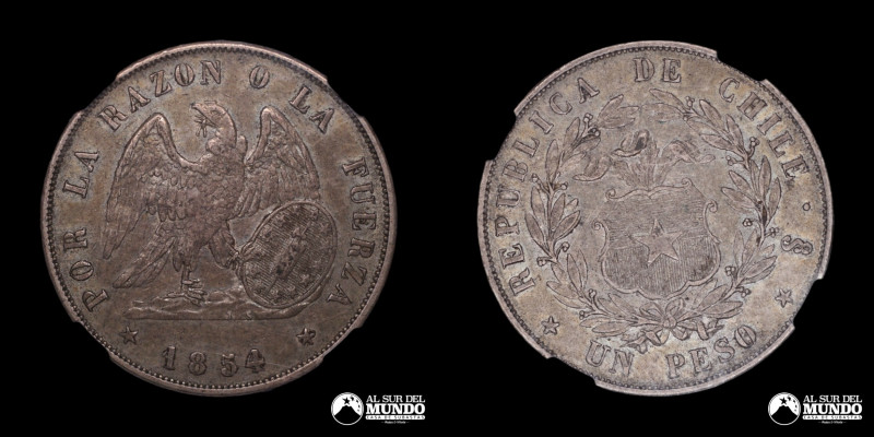 Chile. Republica. 1 Peso 1854. Certificado NGC X40. Plata 900. 37 mm. 26 g. Km#1...