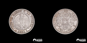 Chile, Santiago. 20 Centavos "Pechugon". 1866 .
