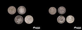 Chile, Santiago. Lote de cuatro monedas de plata: ½ Decimo "Aguila". 1885, 1887, 1888 y 1893.