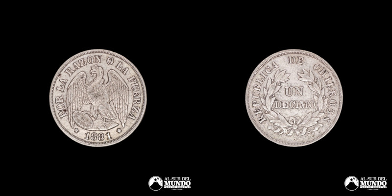 Chile. 1 Decimo 1881. Plata 835; 18mm; 2.46g; ( XF) KM136.2

Estimate: USD 20 ...