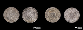 Chile, Santiago. Pareja de monedas de plata: 20 Centavos "Aguila". 1880 y 1892.