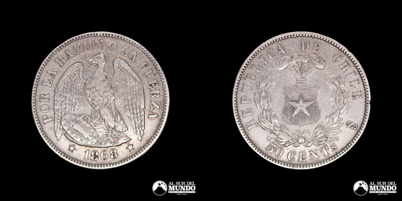 Chile. 50 Centavos 1868. 30mm; Plata 900; 12.41g; (XF) KM139.

Estimate: USD 4...