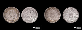 Chile, Santiago. Pareja de monedas de plata: 50 Centavos "Aguila". 1868 y 1870.