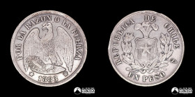 Chile, Santiago. 1 Peso "Aguila". 1883. Variante: "3" curvo.