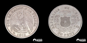 Chile, Santiago. 1 Peso "Aguila". 1883. Variante: "3" recto.