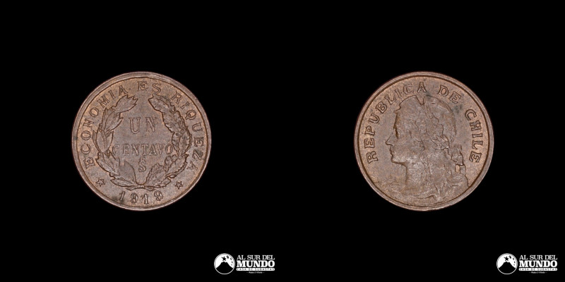 Chile. 1 Centavo 1919. Cobre; 20mm; 3.53g; (XF) KM161

Estimate: USD 10 - 20
...
