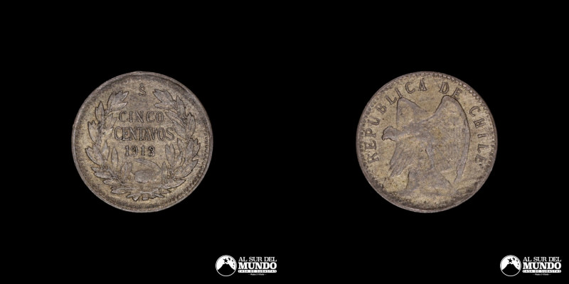 Chile. 5 Centavos 1913. Plata 500; 14mm; 1.01g; (XF) 

Estimate: USD 10 - 20
...