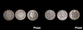 Chile, Santiago. Lote de tres monedas de plata: 50 Centavos "Condor". 1902, 1903 y 1905.