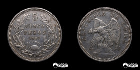 Chile, Santiago. 5 Pesos "Condor". 1927.