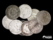 Chile, Santiago. Lote de nueve monedas de plata: 1 Decimo. 1859-1894.