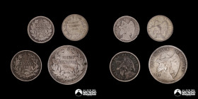 Chile, Santiago. Lote de cuatro monedas de plata: 5, 10 y 20 Centavos. 1899-1916.