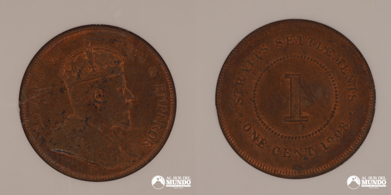 Colonias del Estrecho (Reino Unido). 1 Centavo. 1908. Anverso: Busto coronado de...