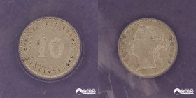 Colonias del Estrecho (Reino Unido). 10 Centavos. 1886. ANACS AU50 Details.
