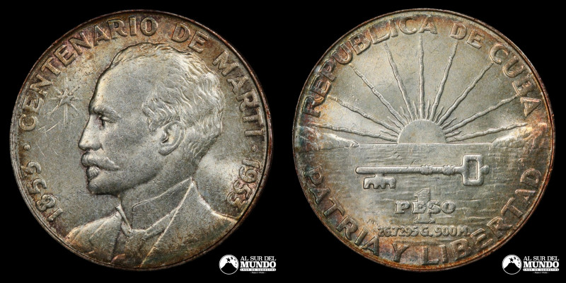 Cuba, ceca de Filadelfia (EE. UU.). 1 Peso. 1953. Moneda conmemorativa: Centenar...