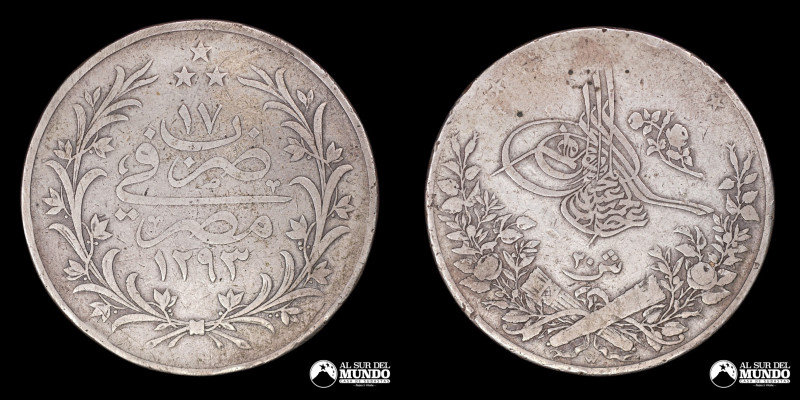 Egipto (Imperio Otomano). 20 Qirsh. 1876-1909. Reinado del sultan Abdul Hamid II...