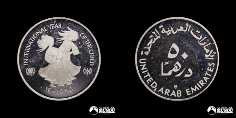 Emiratos Arabes Unidos. 50 Dirham 1980. Moneda conmemorativa: Año Internacional ...