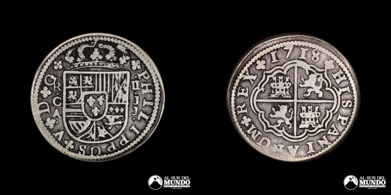 España, ceca de Cuenca. 2 Reales. 1718. Ensayador: JJ (Juan Jose Garcia Caballer...