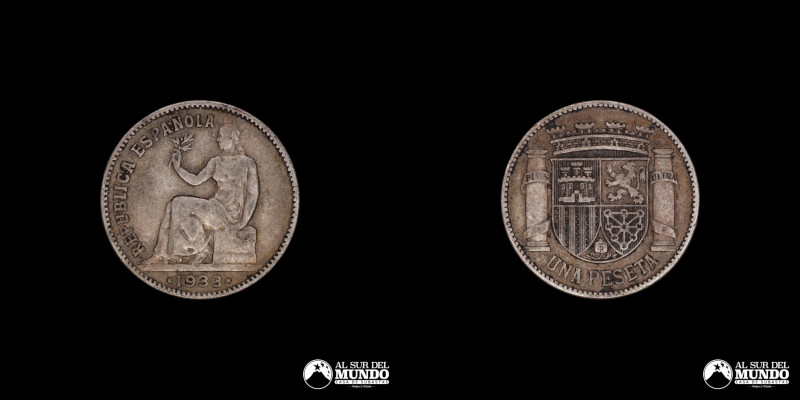 España, Madrid. 1 Peseta 1933. Segunda Republica. Plata 835. 23 mm. 4,98 g. Km#7...