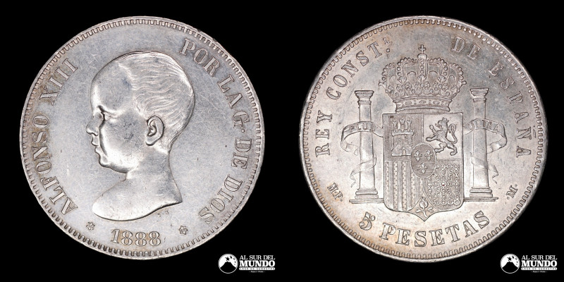 España, ceca de Madrid. 5 Pesetas. 1888 (88). Reinado de Alfonso XIII (1886-1931...