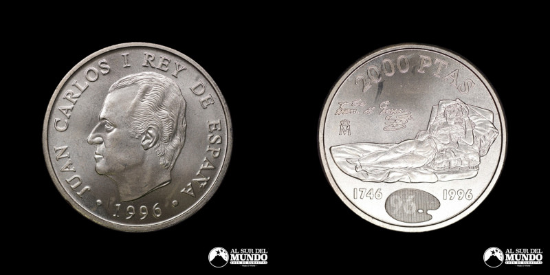 España. Juan Carlos I. 2000 Pesetas 1996. Francisco de Goya, La Maja Vestida. Pl...