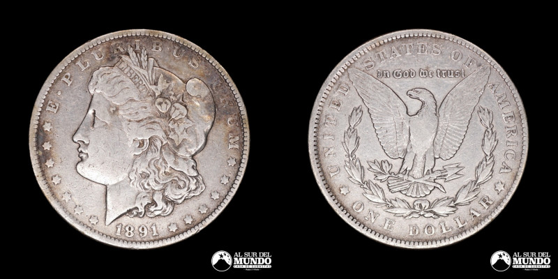 Estados Unidos, ceca de Filadelfia. 1 Dolar "Morgan". 1891. Anverso: Busto de la...