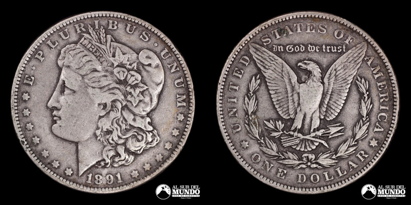 Estados Unidos, ceca de Filadelfia. 1 Dolar "Morgan". 1891. Anverso: Busto de la...