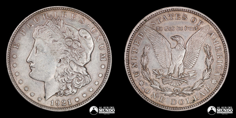 Estados Unidos, ceca de Filadelfia. 1 Dolar "Morgan". 1921. Anverso: Busto de la...