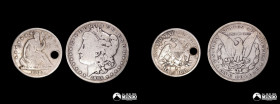 Estados Unidos. Pareja de monedas de plata: ½ Dolar 1866; 1 Dolar 1884.