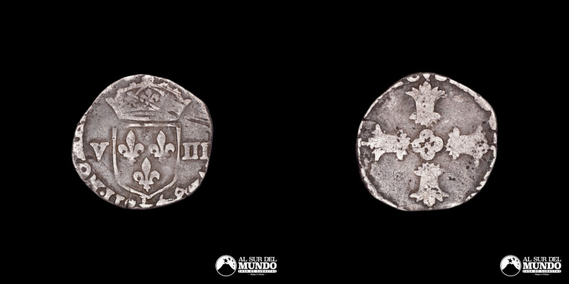 Felipe. Henri III. ⅛ Ecu 1578-1589. Recortada. Plata 917; 3.08g; Dy Royales#1134...