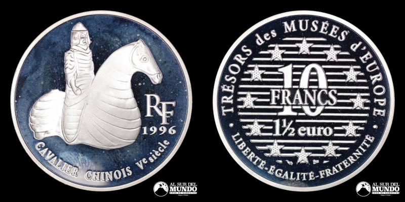 Francia. 10 Francos / 1 ½ Euro 1996. Tesoro De Los Museos. Jinete Chino. Plata 9...