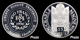 Francia. 100 Francos / 15 Ecus 1990. Carlomagno.