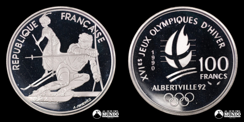 Francia. 100 Francos 1990. Slalom Moderno. 16º Juegos Olimpicos de Invierno en A...