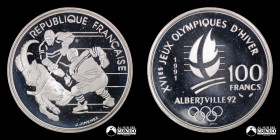Francia. 100 Francos 1991. Juegos Olimpicos de Albertville 1992: Hockey.