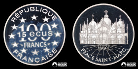 Francia. 100 Francos / 15 Ecus 1994. Plaza de San Marcos, Venecia.