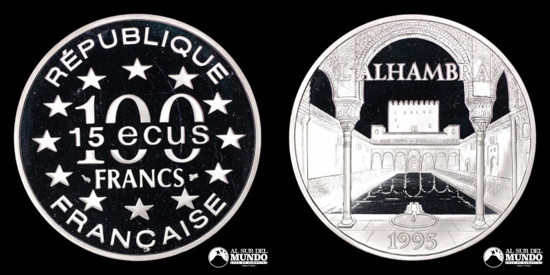 Francia. 100 Francos / 15 Ecus 1995. La Alhambra. Plata 900. 37 mm. 22,24 g. Km#...