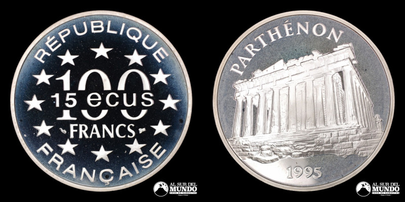 Francia. 100 Francos / 15 Ecus 1995. Partenon. Plata 900. 37 mm. 22,23 g. SKM (U...