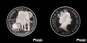 Islas Cook. 10 Dolares. 1990. Elefante Africano.